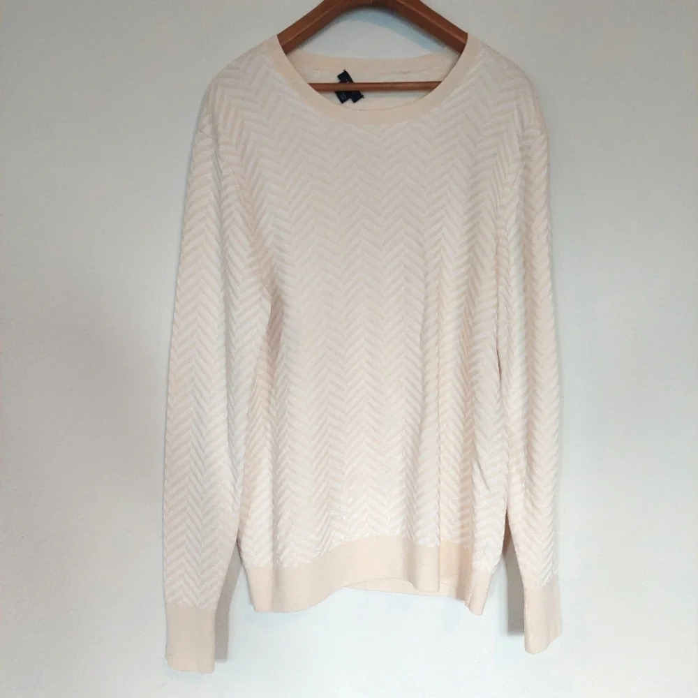 Theory Chevron Cream Crewneck Wool Knit‎ Sweater Size Large